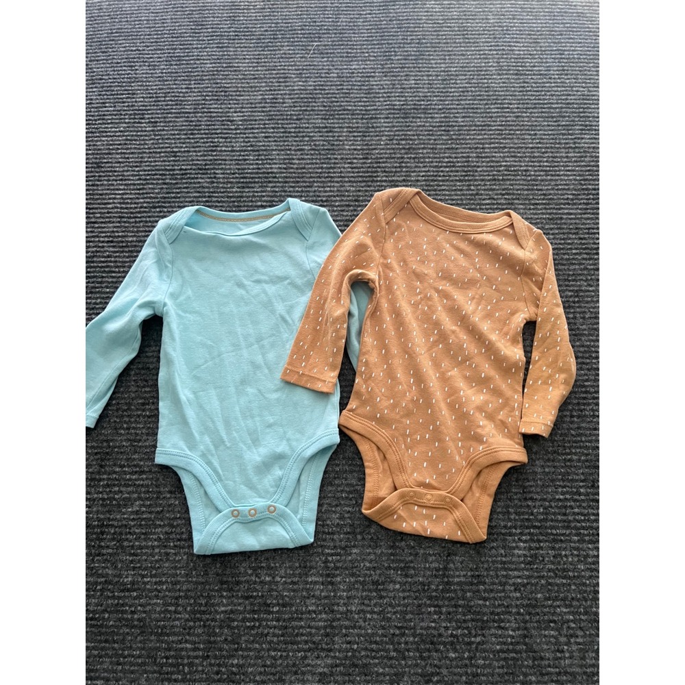 Cloud Island 6-9M Baby Bodysuits 2 PK Long Sleeve Aqua Blue Mustard Orange Dash